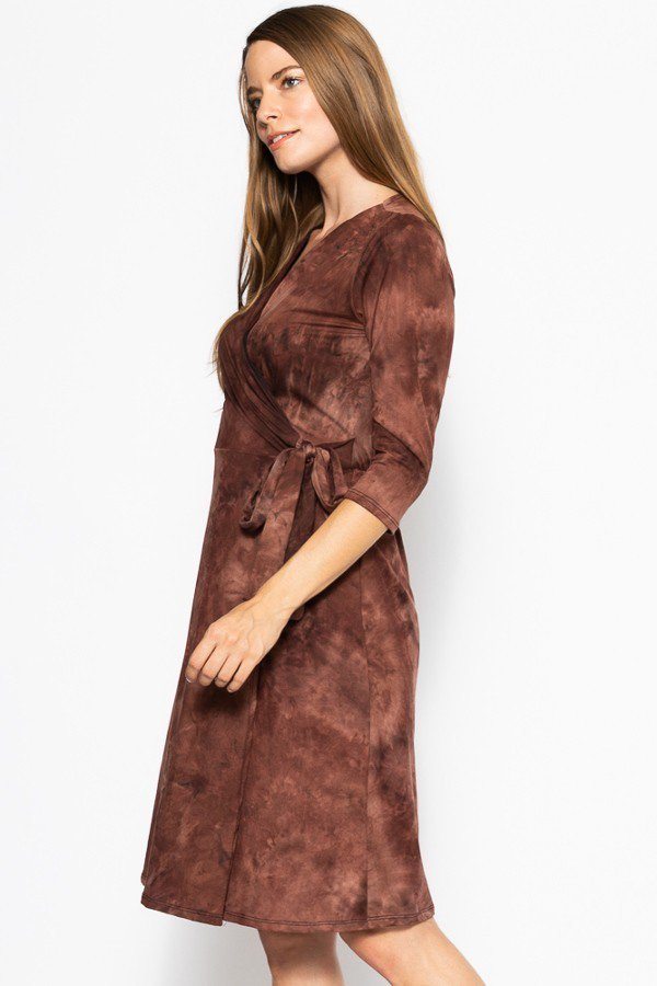 Belted Waist 3/4 Sleeve Dress