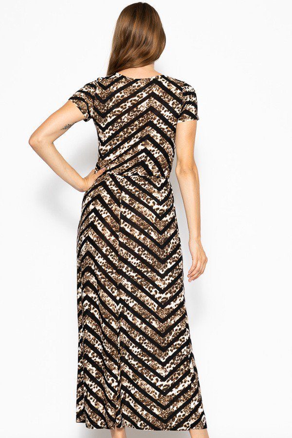 Short Sleeved Decorative Drawstring Bow Tie Maxi Dress