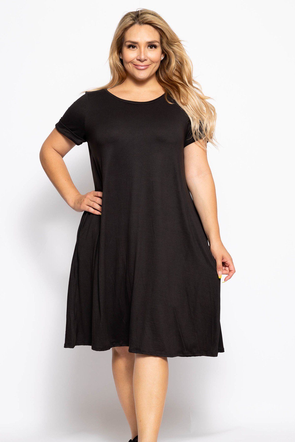 Crew Neckline Solid A-line Dress