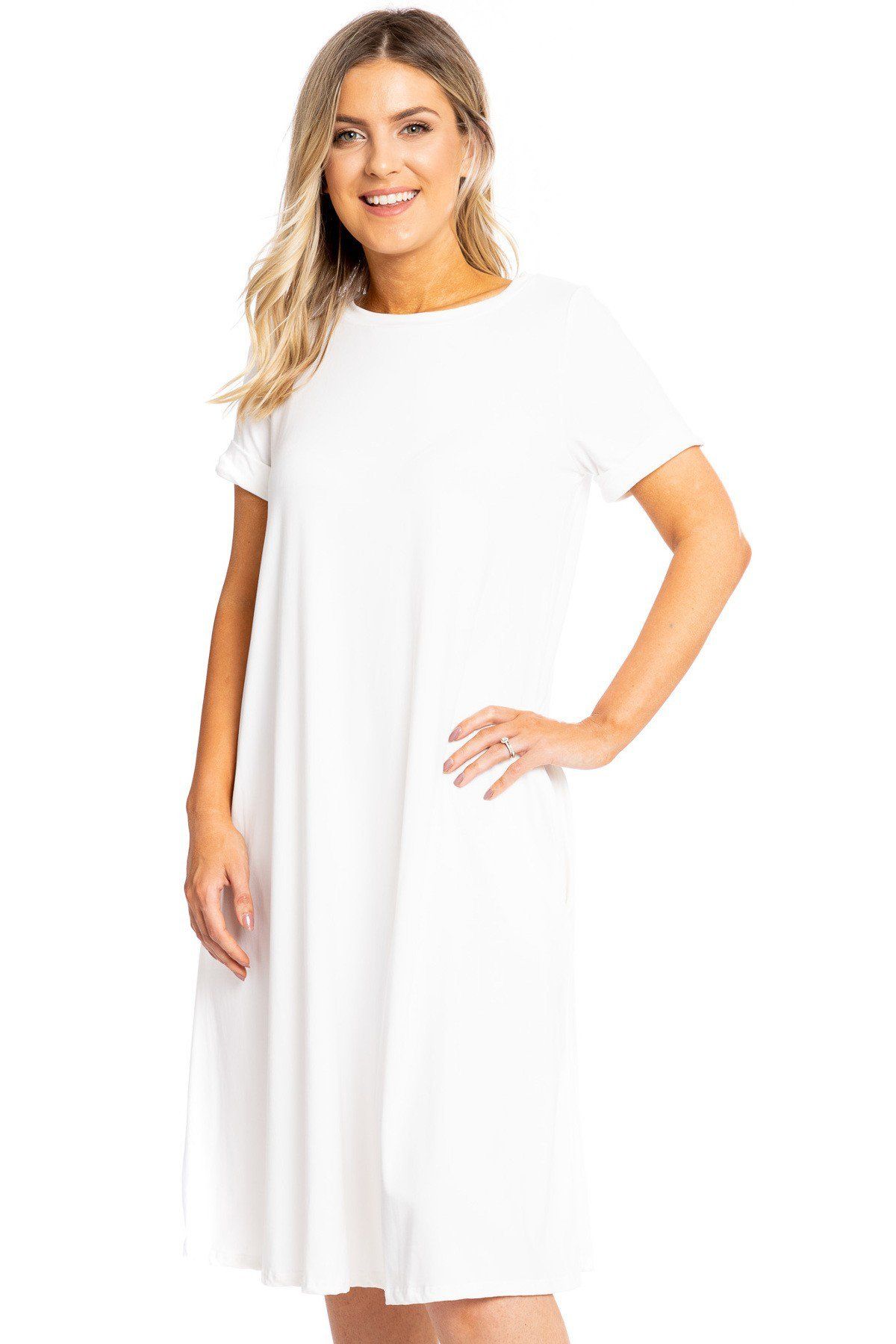 Crew Neckline Solid A-line Dress