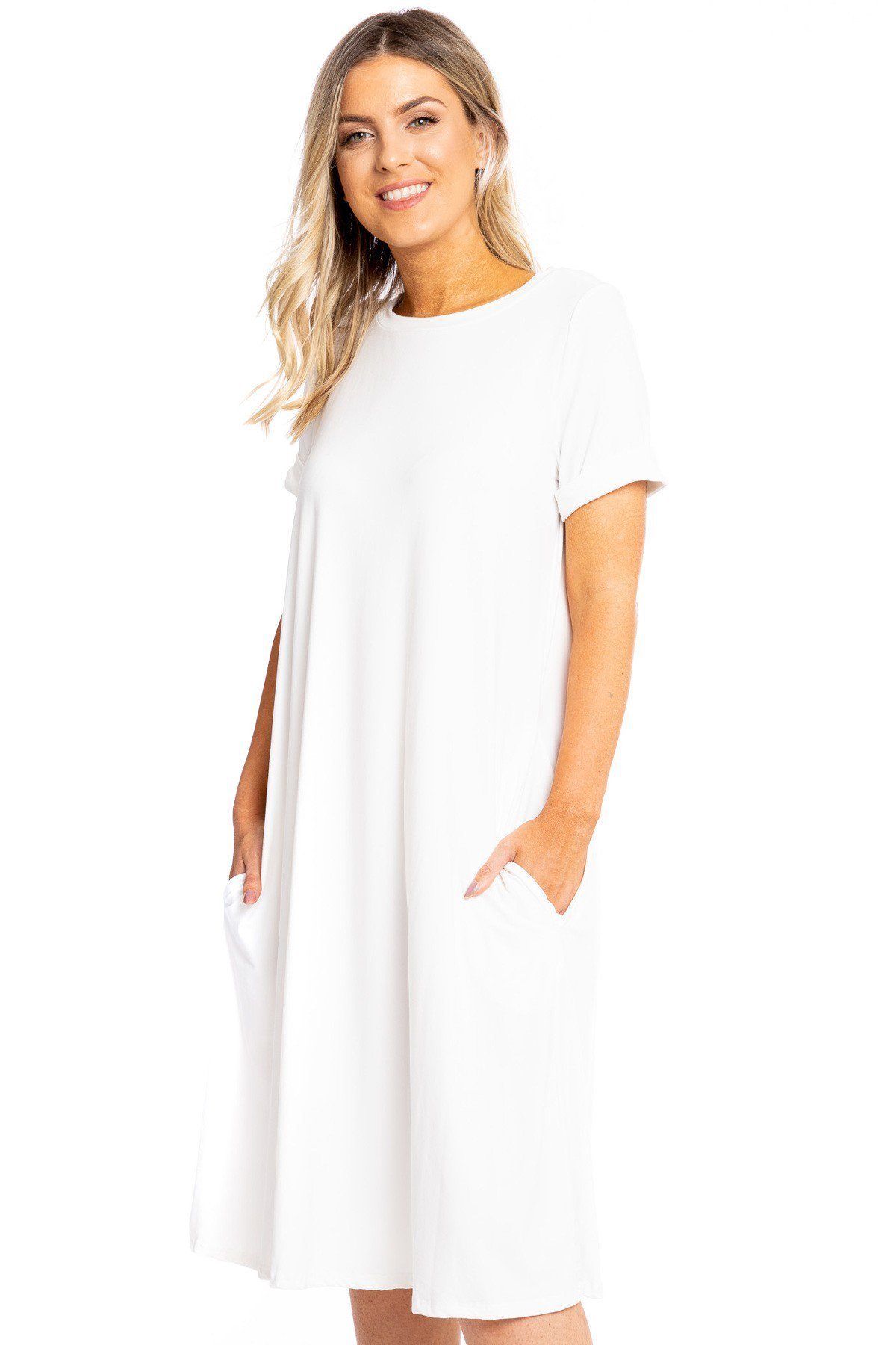 Crew Neckline Solid A-line Dress