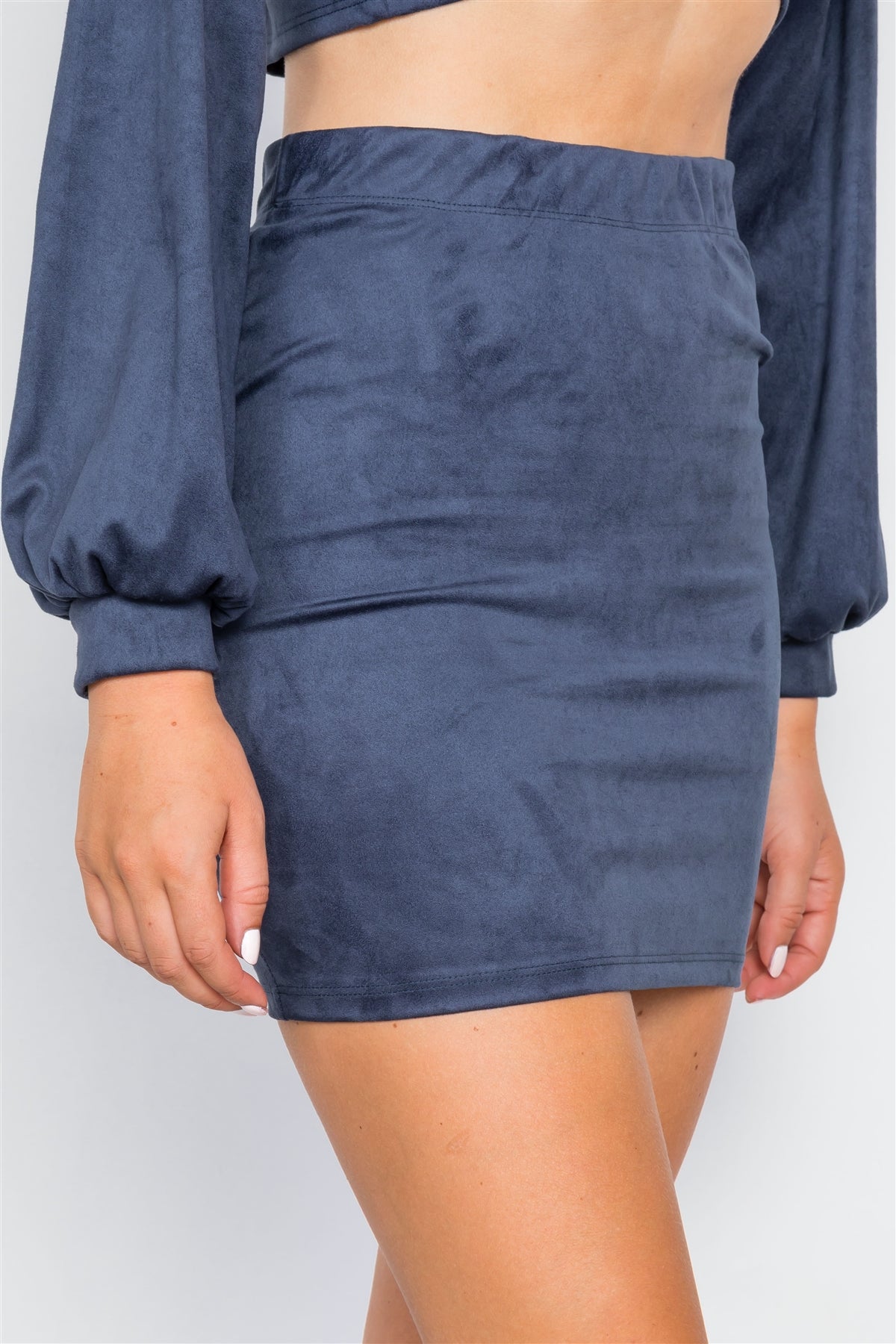 Faux Suede Two Piece Crop Top Mini Skirt Set