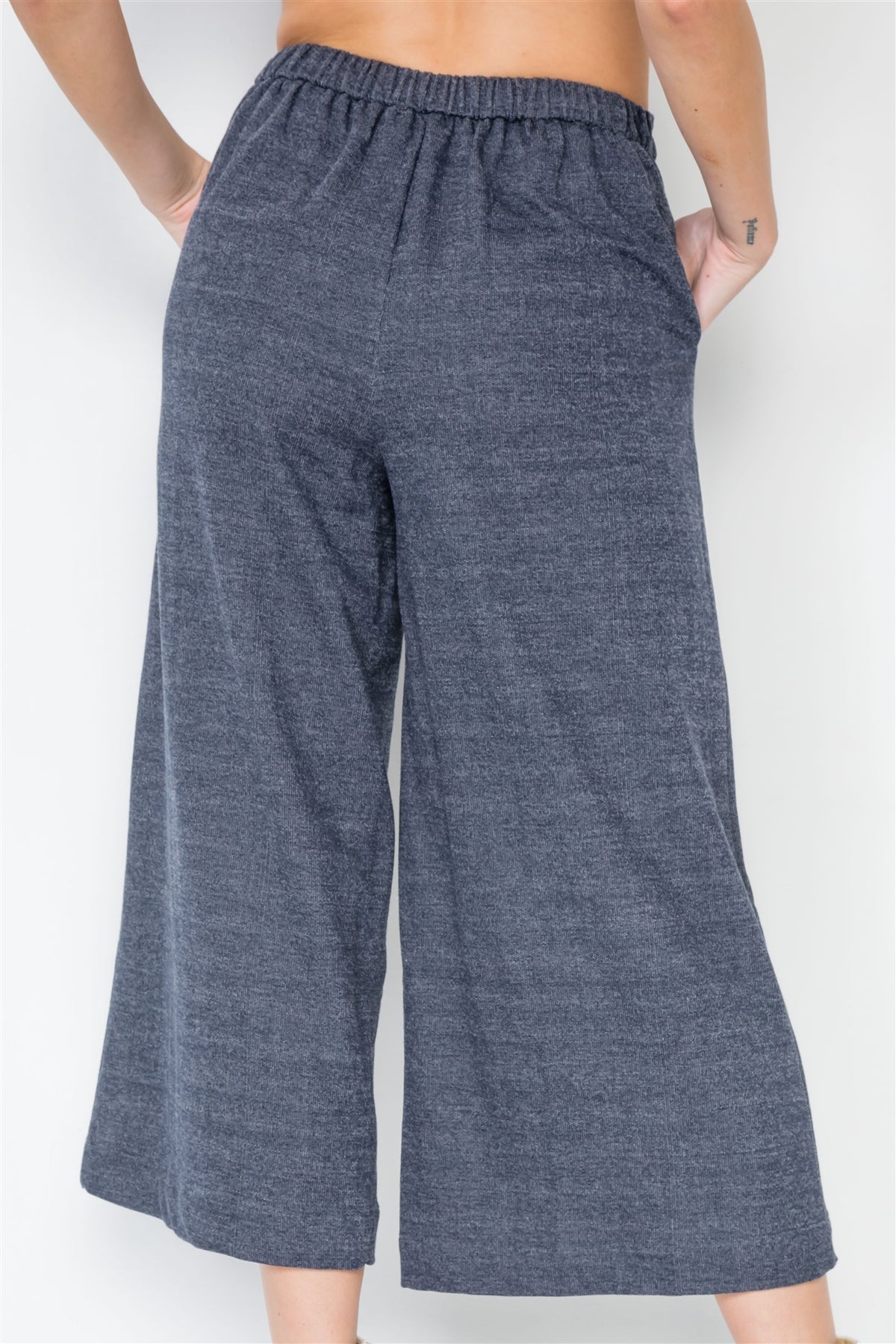Knit Side Button Wide Leg Ankle Pants