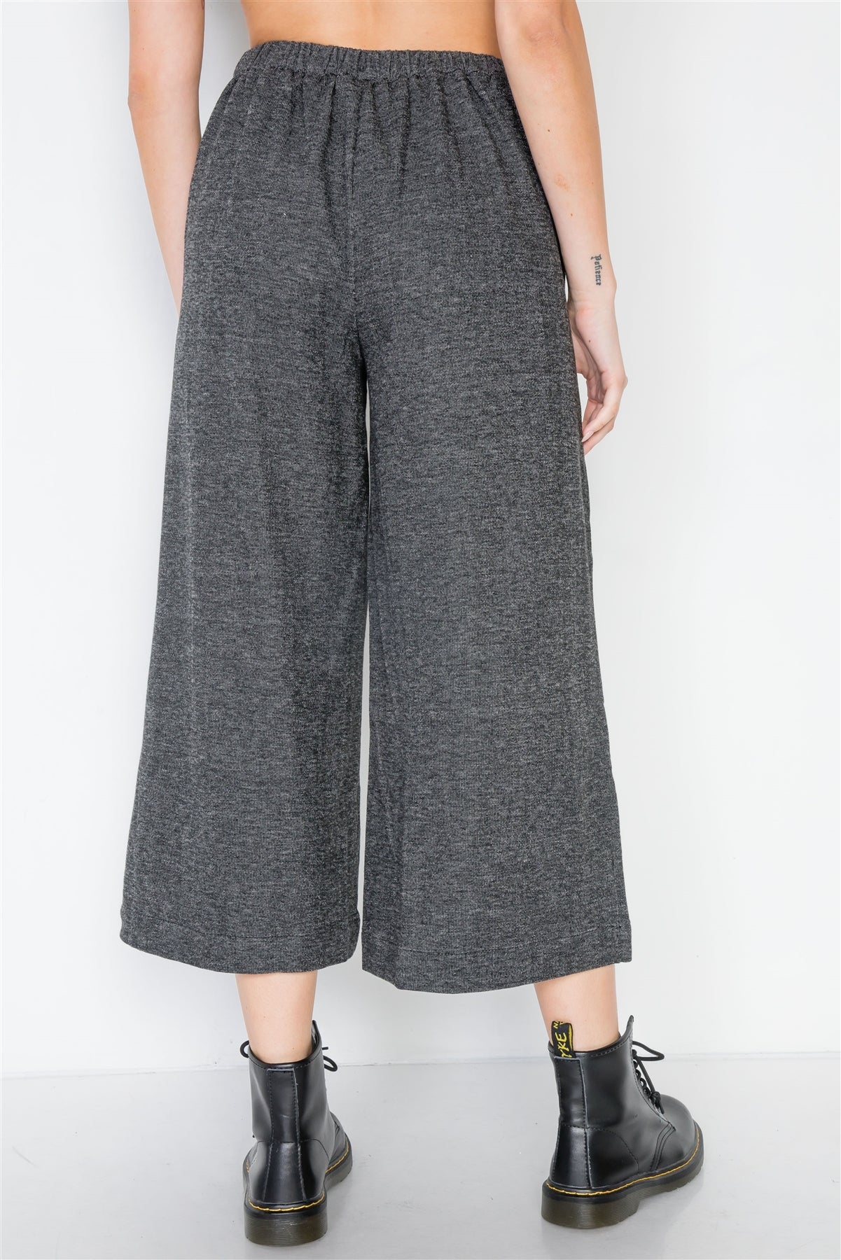 Knit Side Button Wide Leg Ankle Pants