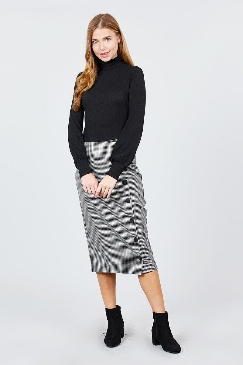 Long Sleeve Turtle Neck Rib Knit Top