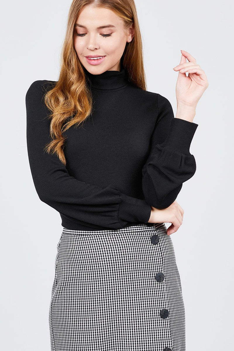 Long Sleeve Turtle Neck Rib Knit Top