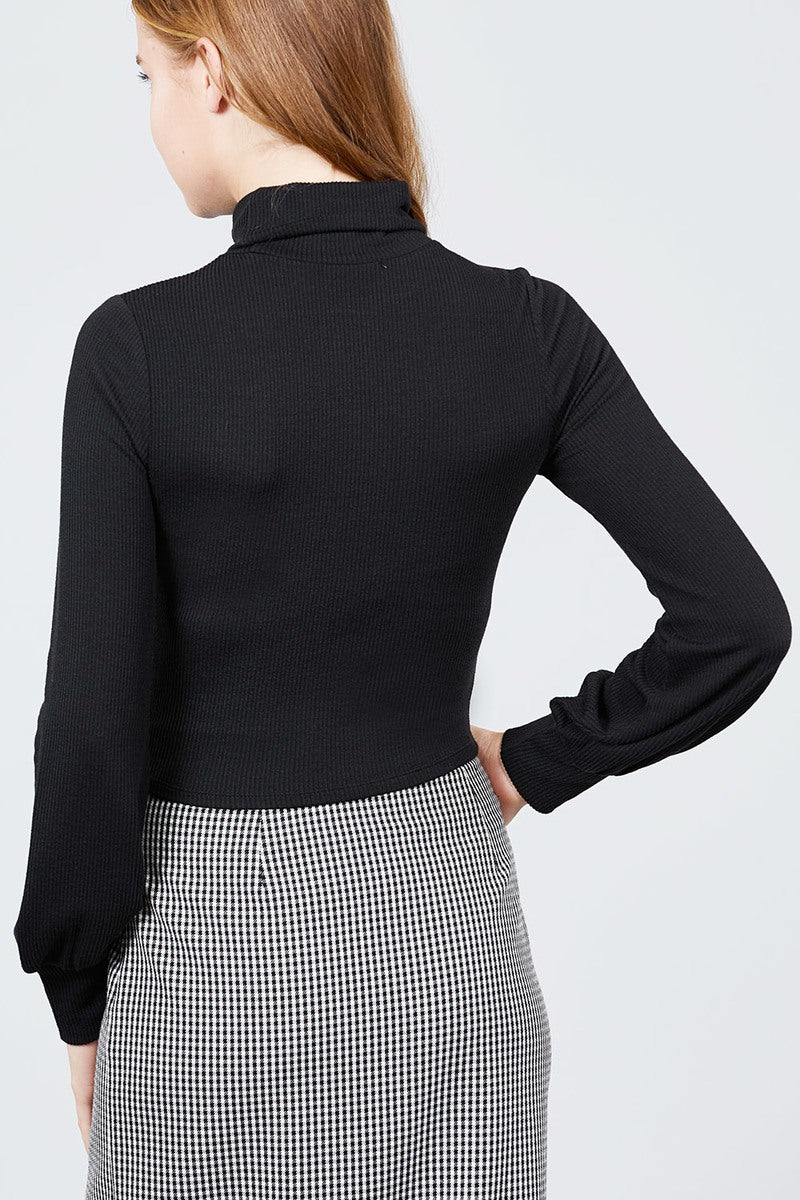 Long Sleeve Turtle Neck Rib Knit Top