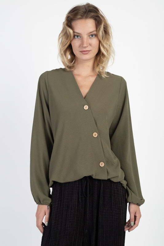 Asymmetrical Button Front Top