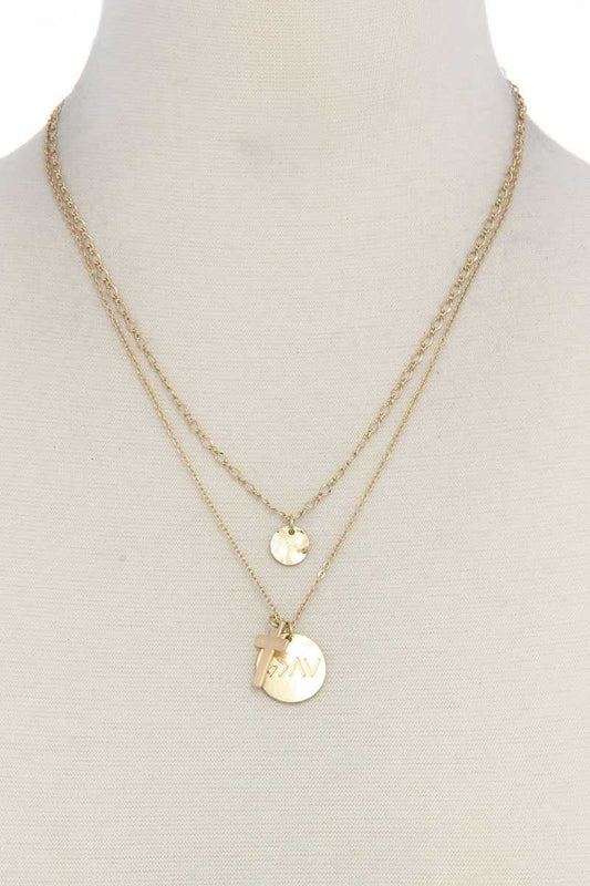 Cross Charm Layered Metal Necklace