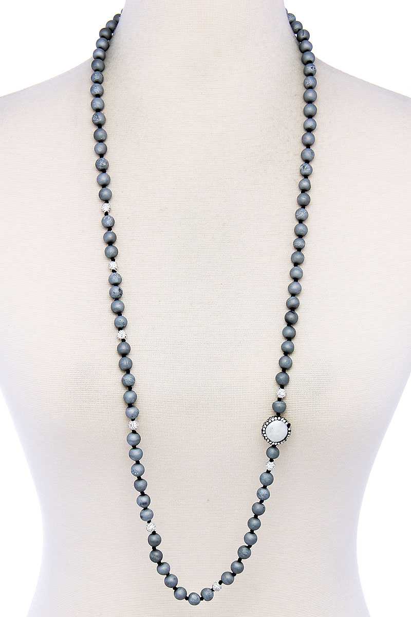 Chic Beaded And Rhinestone Long Necklace