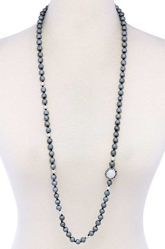 Chic Beaded And Rhinestone Long Necklace