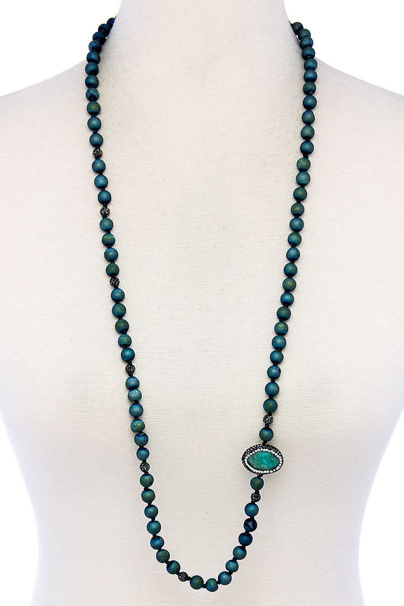 Multi Beaded And Stone Long Necklace