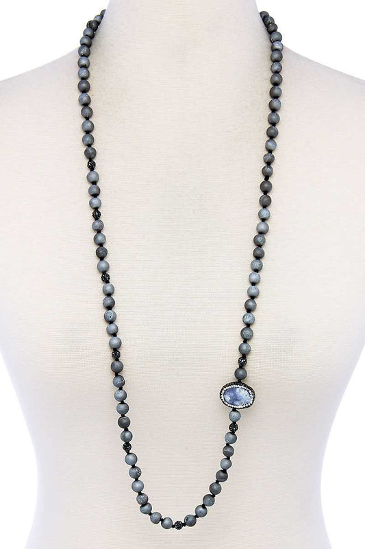 Multi Beaded And Stone Long Necklace