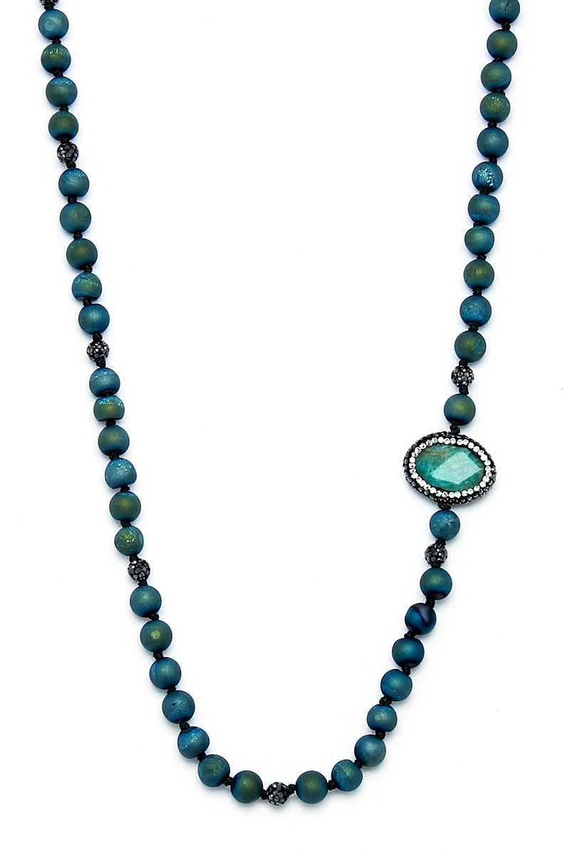Multi Beaded And Stone Long Necklace