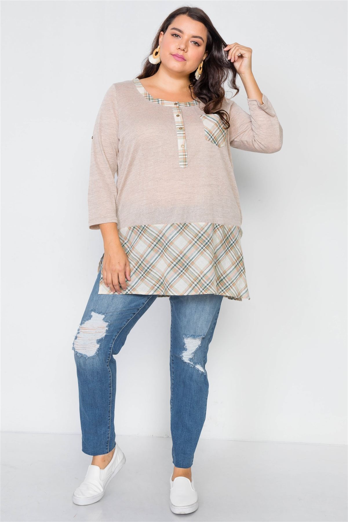 Plus Size Plaid Combo Plus Size Top