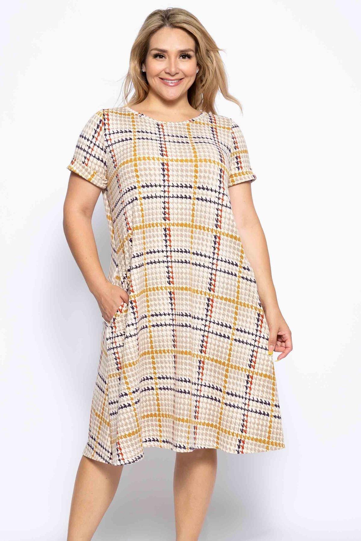 Printed A-line Dress With Crew Neckline