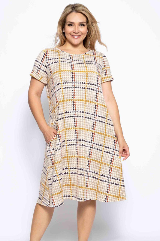 Printed A-line Dress With Crew Neckline