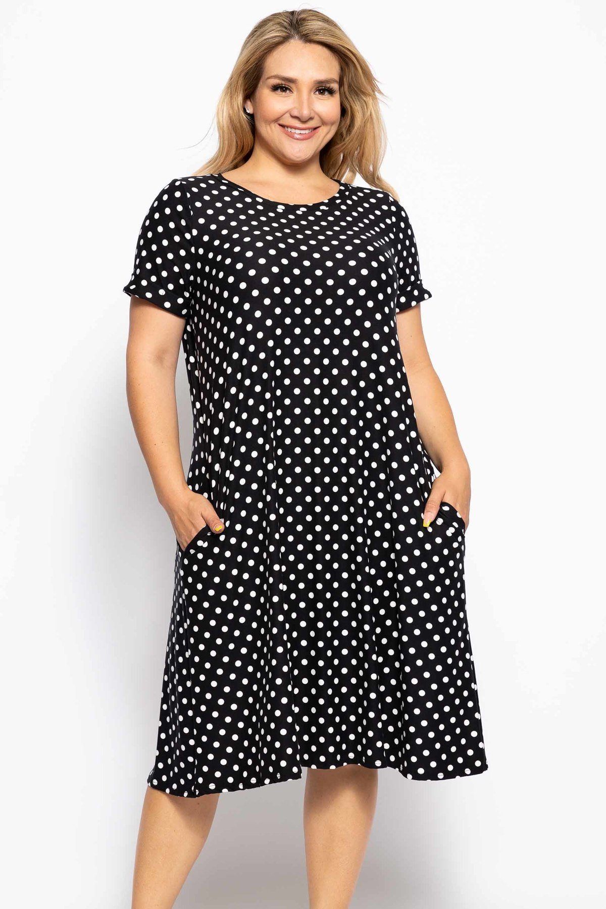 Printed A-line Dress With Crew Neckline