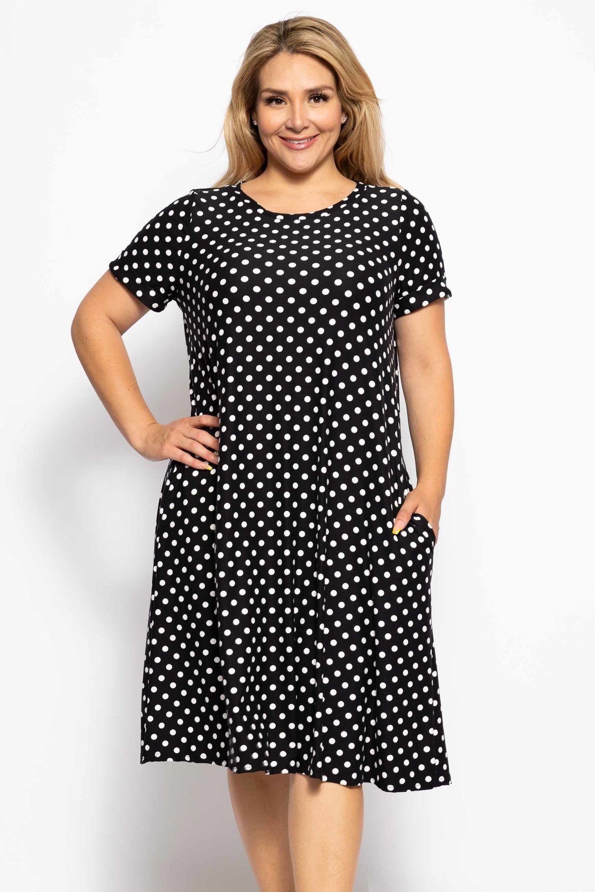 Printed A-line Dress With Crew Neckline