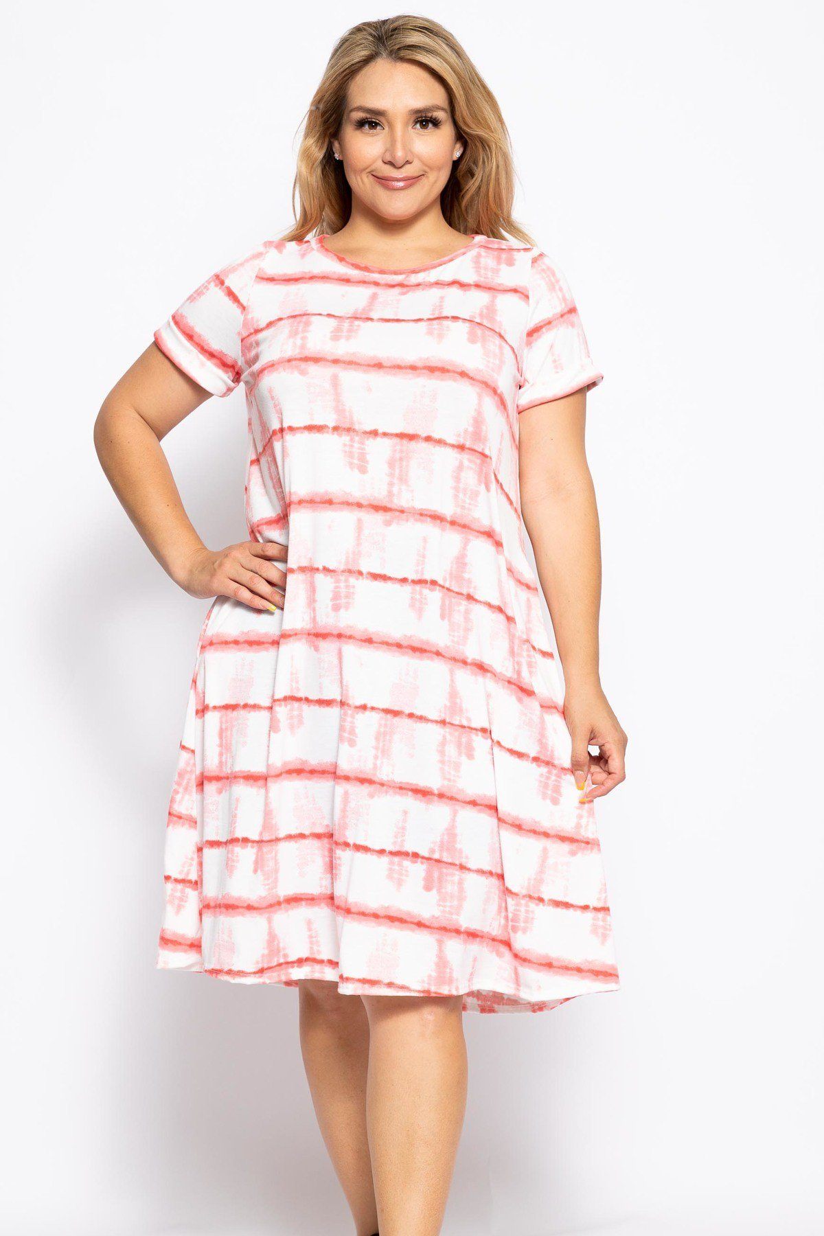 Printed A-line Dress With Crew Neckline