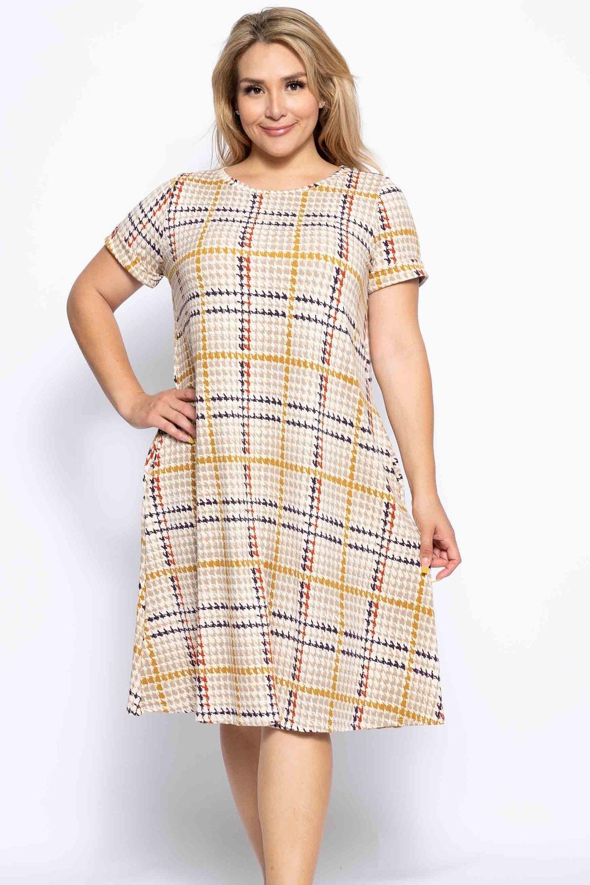 Printed A-line Dress With Crew Neckline