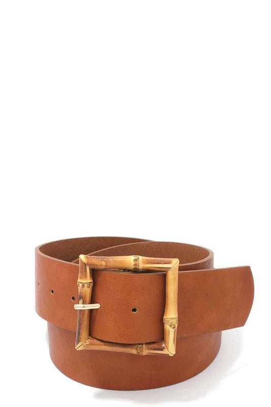 Bamboo Buckle Pu Leather Belt