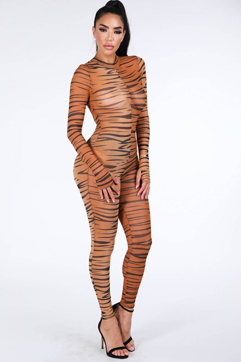 Tiger Printed Mesh Jumpsuit