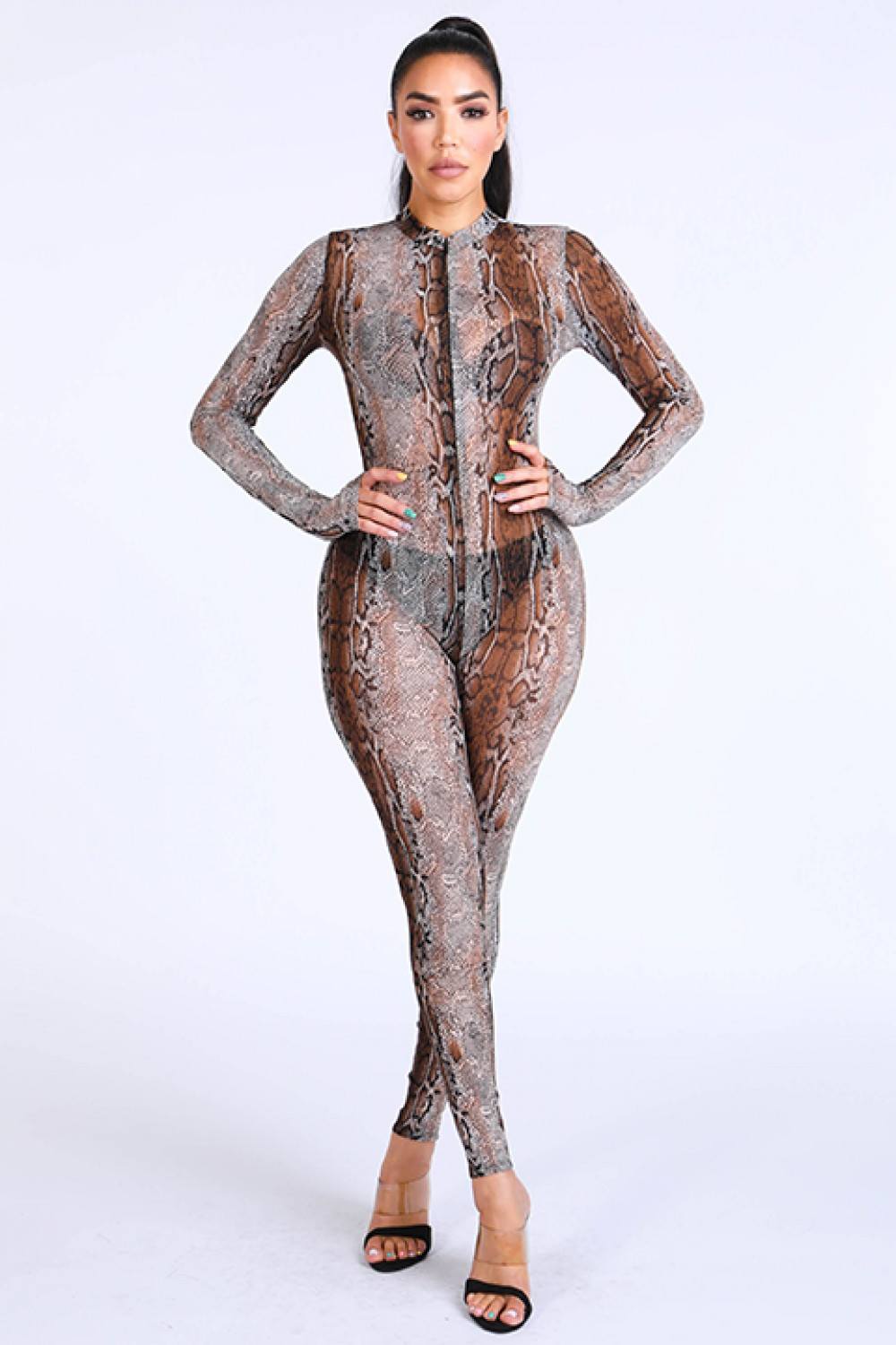 Printed Mesh Jumpsuit