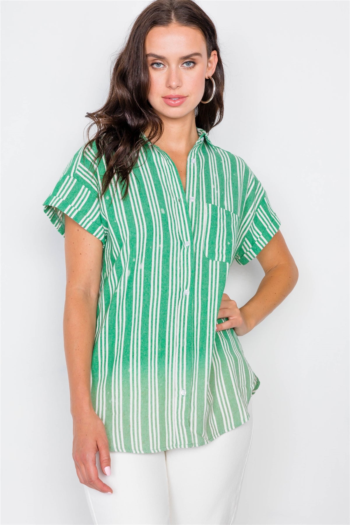 Washed Pinstripe Button Down Top