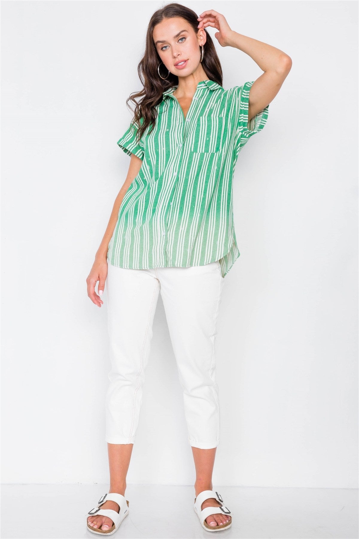 Washed Pinstripe Button Down Top