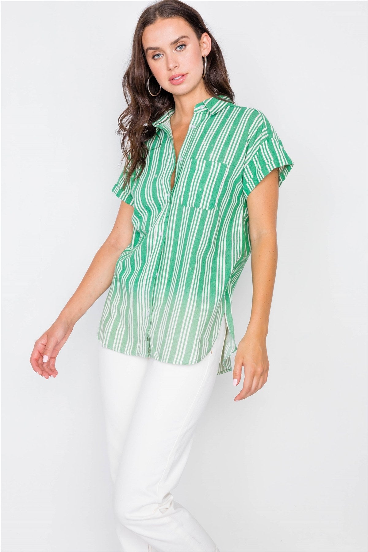 Washed Pinstripe Button Down Top