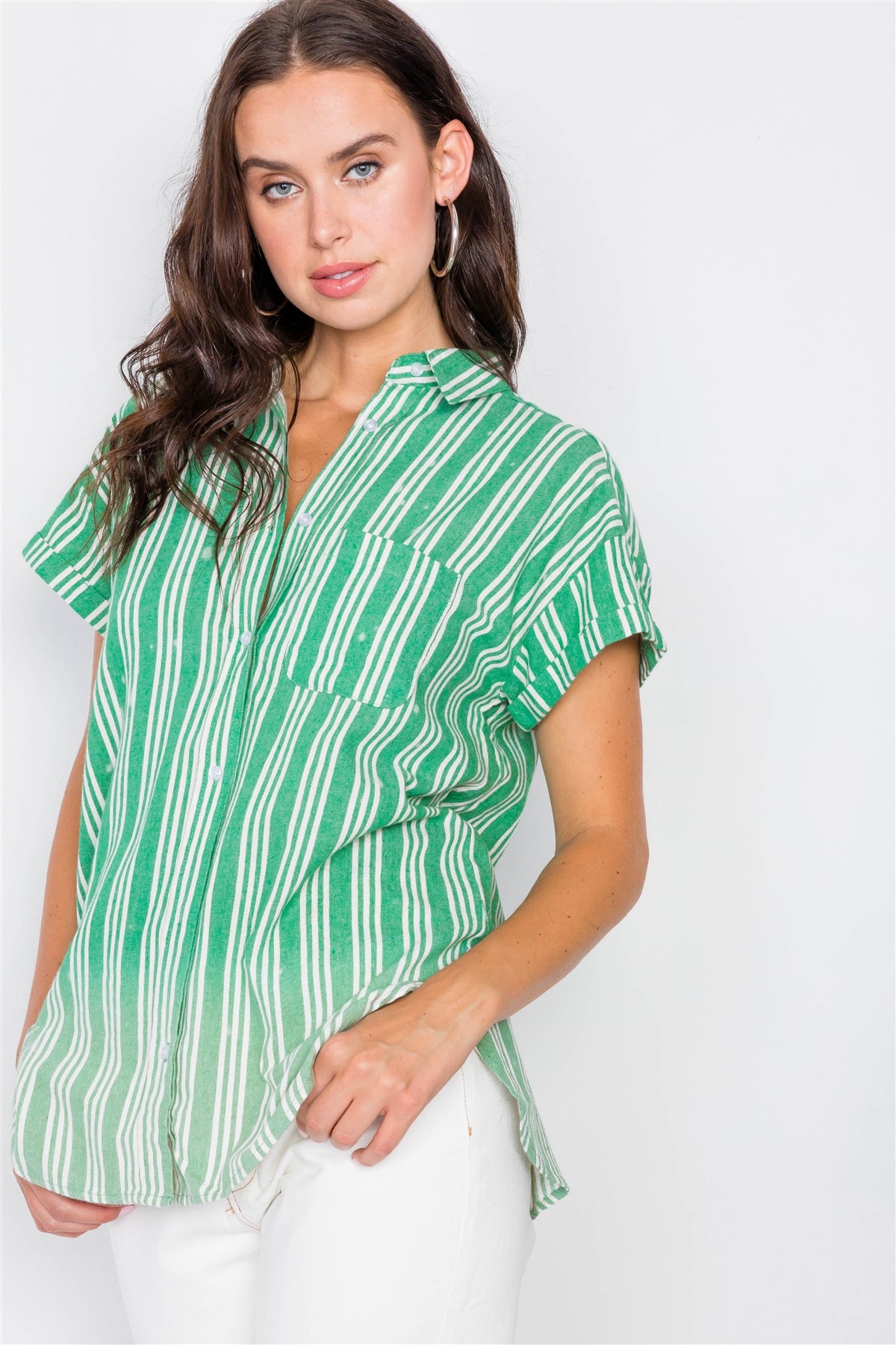 Washed Pinstripe Button Down Top