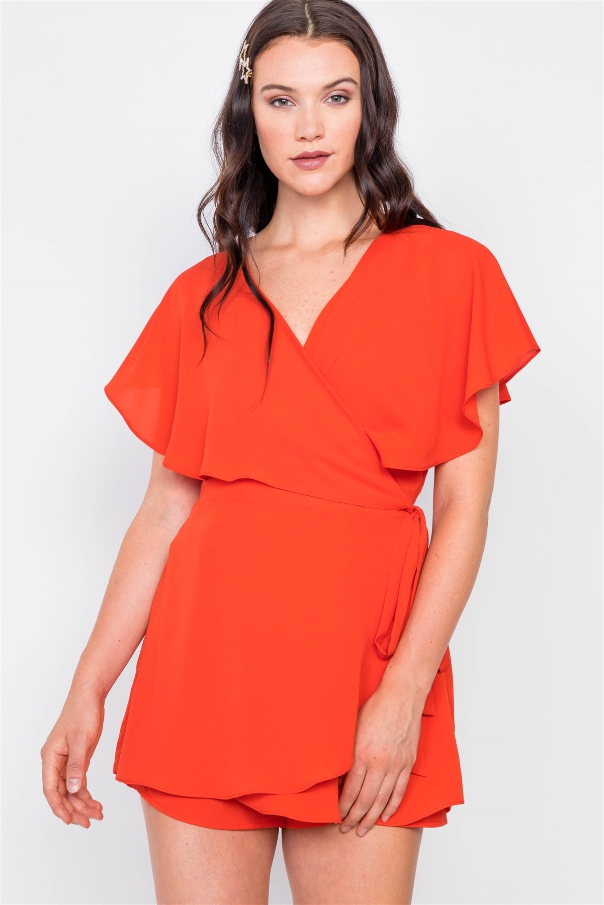 Mock Wrap Butterfly Sleeve Romper