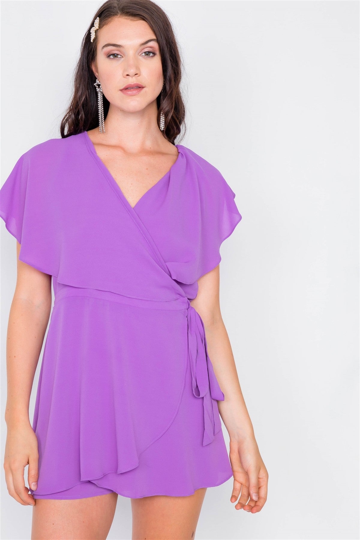 Mock Wrap Butterfly Sleeve Romper