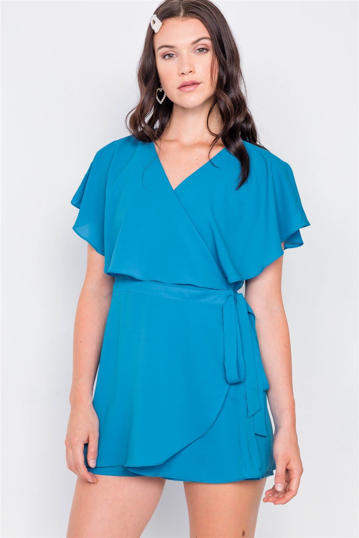 Mock Wrap Butterfly Sleeve Romper
