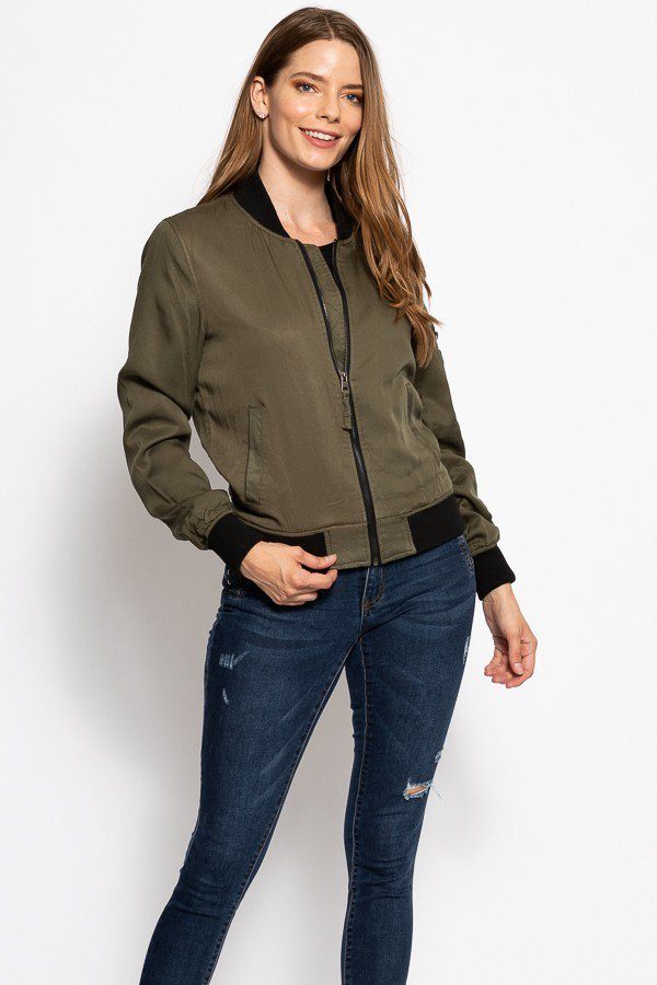 Classic Olive Green Bomber Jacket