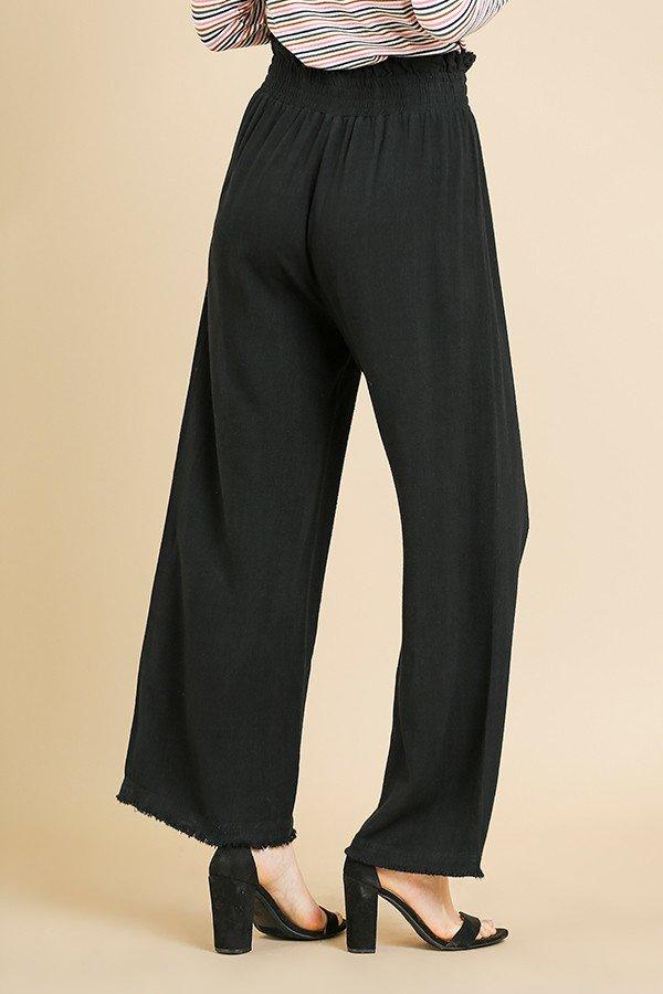 Linen Blend High Waist Paperbag Wide Leg Pant