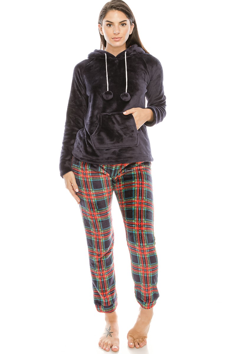 2pc Flannel Pj Set W/ Hoodie