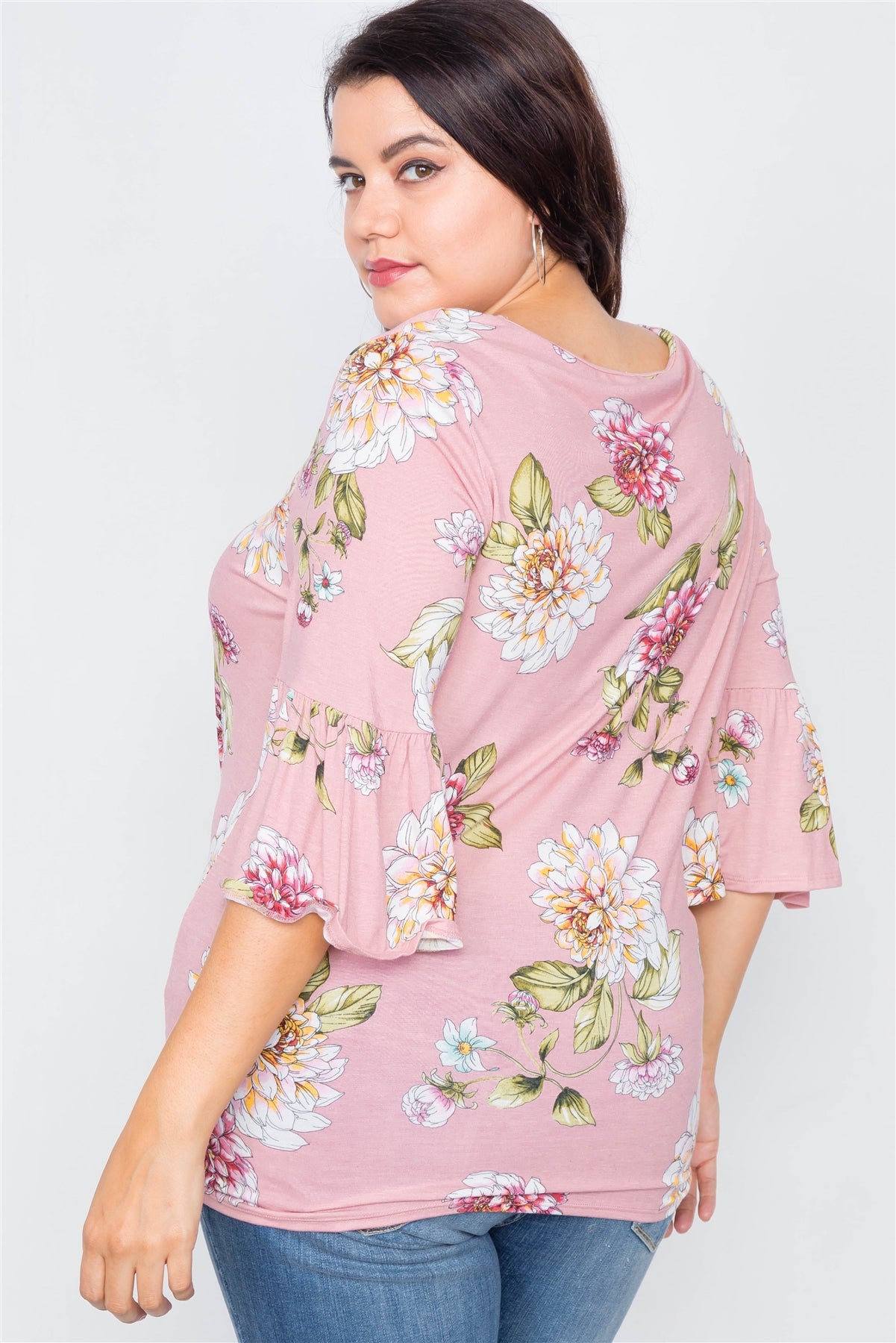 Plus Size Floral Print Front Knot High-low Top