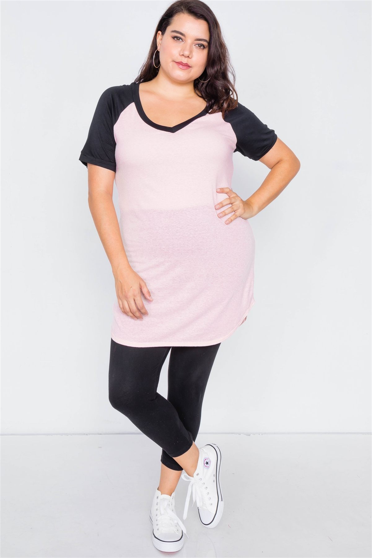 Plus Size Washed Round Hem Shirt Dress