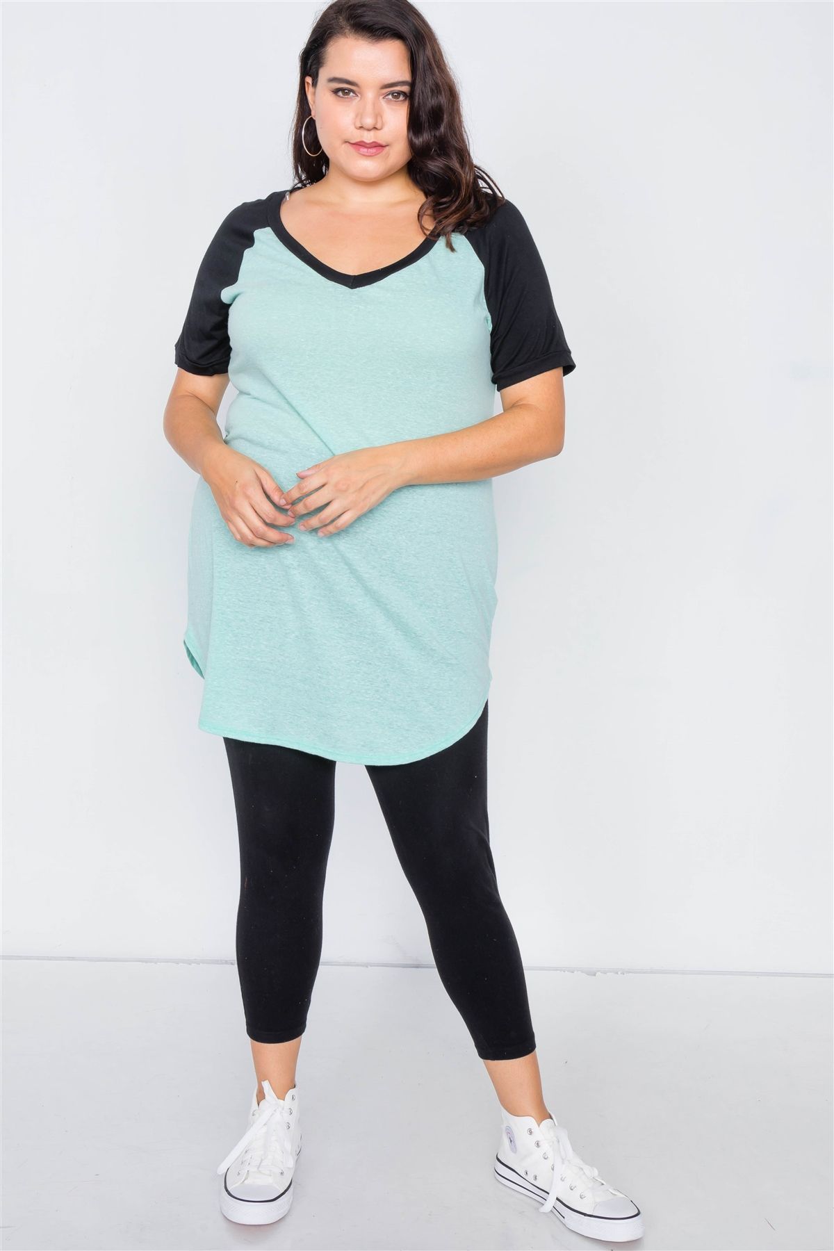 Plus Size Washed Round Hem Shirt Dress