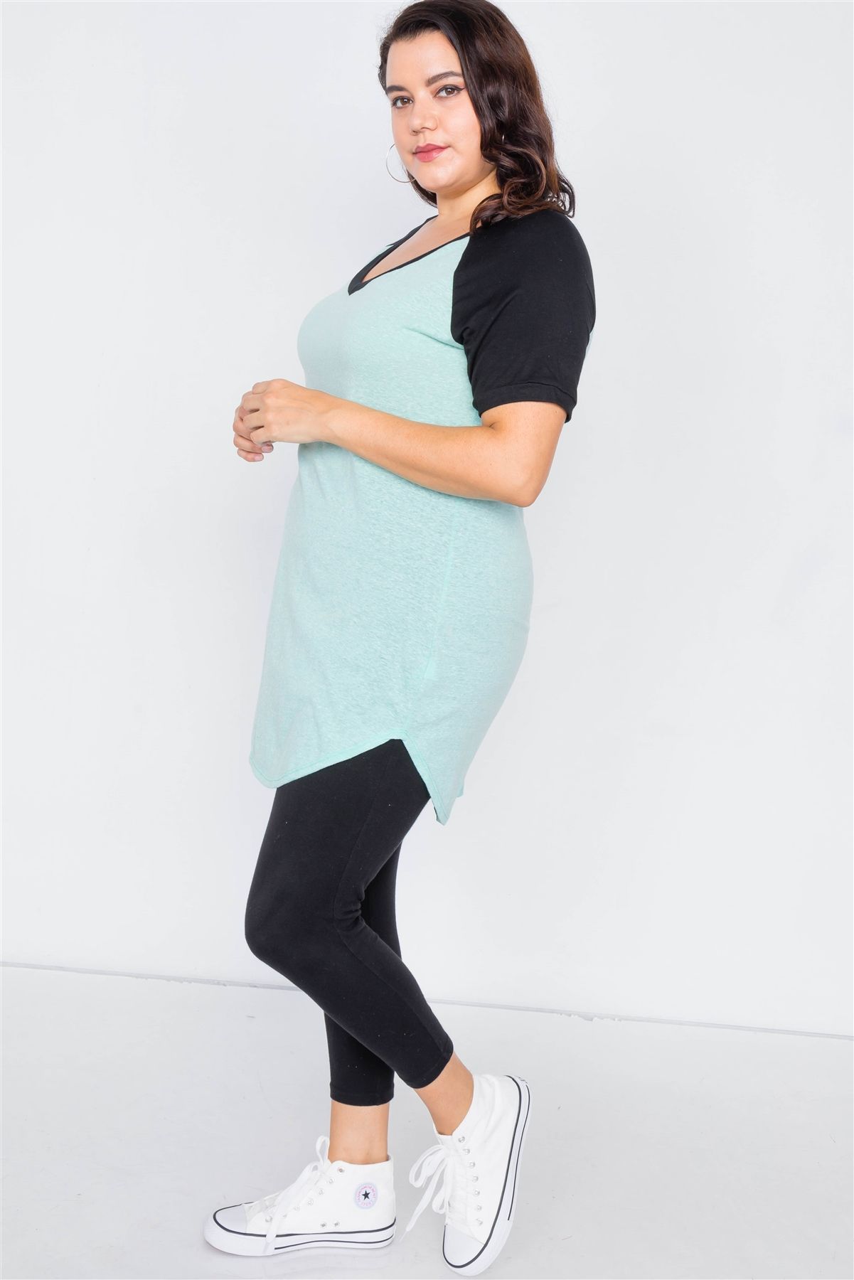 Plus Size Washed Round Hem Shirt Dress