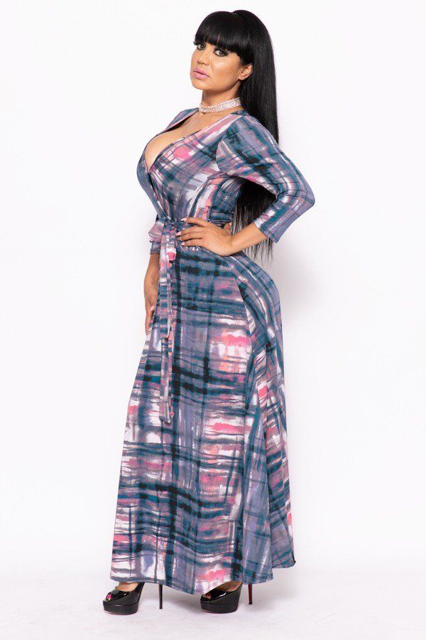 Multi Color, V-neck Maxi Dress