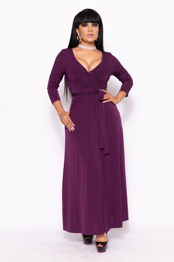 Solid, V-neck Maxi Dress
