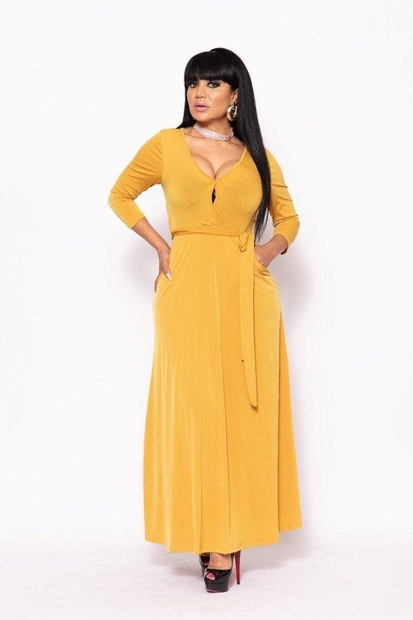 Solid, V-neck Maxi Dress
