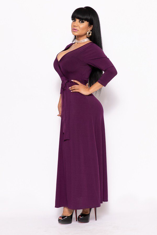 Solid, V-neck Maxi Dress