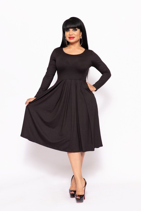 Solid Midi , A-line Dress