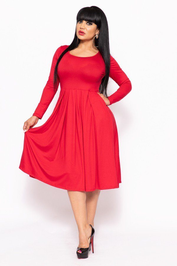 Solid Midi , A-line Dress