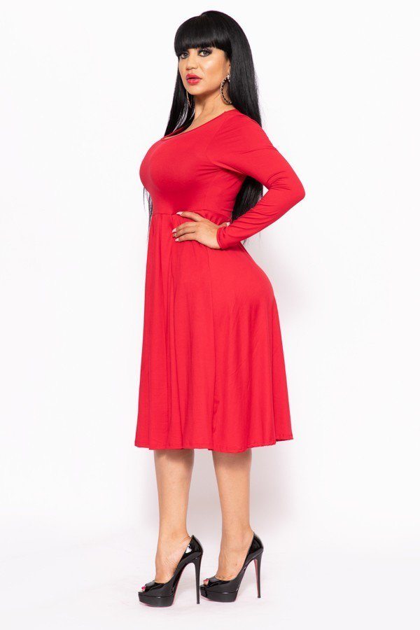 Solid Midi , A-line Dress