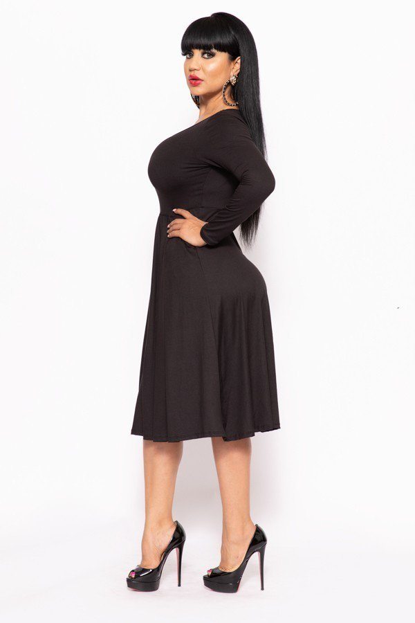 Solid Midi , A-line Dress